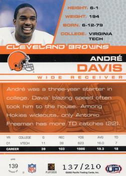 2002 Pacific Heads Up - Blue #139 Andre Davis Back