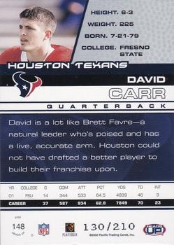 2002 Pacific Heads Up - Blue #148 David Carr Back