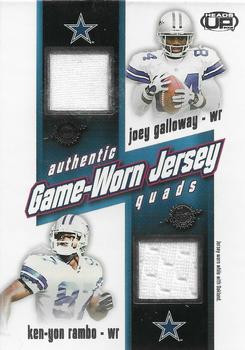 2002 Pacific Heads Up - Game Worn Jersey Quads #10 Joey Galloway / Ken-Yon Rambo / Raghib Ismail / Emmitt Smith Front