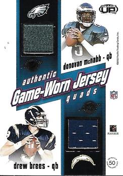 2002 Pacific Heads Up - Game Worn Jersey Quads #50 Tim Couch / Brett Favre / Donovan McNabb / Drew Brees Back