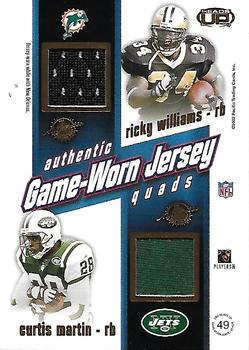 2002 Pacific Heads Up - Game Worn Jersey Quads Gold #49 Emmitt Smith / Ricky Williams / Curtis Martin / Ahman Green Back