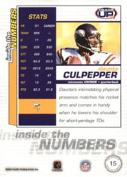 2002 Pacific Heads Up - Inside the Numbers #15 Daunte Culpepper Back