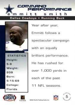 2002 Pacific Heads Update - Command Performance #5 Emmitt Smith Back