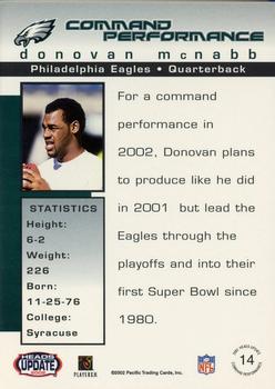 2002 Pacific Heads Update - Command Performance #14 Donovan McNabb Back