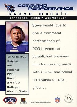 2002 Pacific Heads Update - Command Performance #20 Steve McNair Back