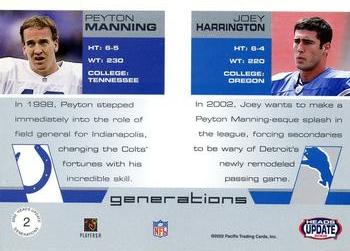 2002 Pacific Heads Update - Generations #2 Peyton Manning / Joey Harrington Back