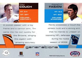 2002 Pacific Heads Update - Generations #13 Tim Couch / Randy Fasani Back