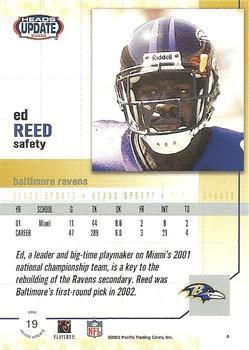 2002 Pacific Heads Update - Red #19 Ed Reed Back