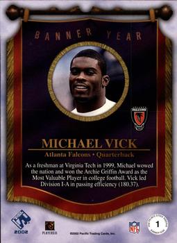 2002 Pacific Private Stock Reserve - Banner Year #1 Michael Vick Back