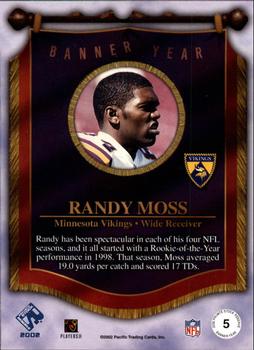 2002 Pacific Private Stock Reserve - Banner Year #5 Randy Moss Back