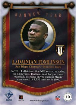 2002 Pacific Private Stock Reserve - Banner Year #10 LaDainian Tomlinson Back