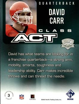 2002 Pacific Private Stock Reserve - Class Act #3 David Carr Back