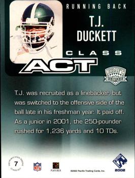 2002 Pacific Private Stock Reserve - Class Act #7 T.J. Duckett Back