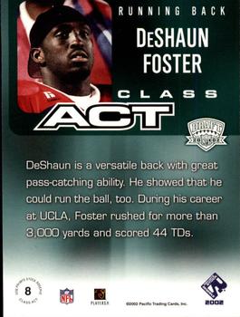 2002 Pacific Private Stock Reserve - Class Act #8 DeShaun Foster Back