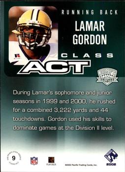 2002 Pacific Private Stock Reserve - Class Act #9 Lamar Gordon Back