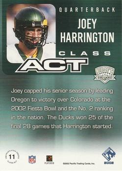 2002 Pacific Private Stock Reserve - Class Act #11 Joey Harrington Back