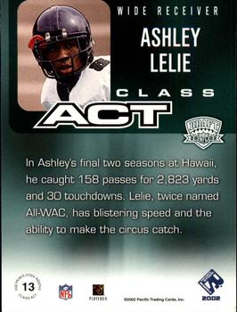 2002 Pacific Private Stock Reserve - Class Act #13 Ashley Lelie Back