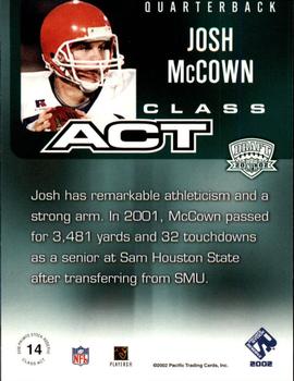 2002 Pacific Private Stock Reserve - Class Act #14 Josh McCown Back