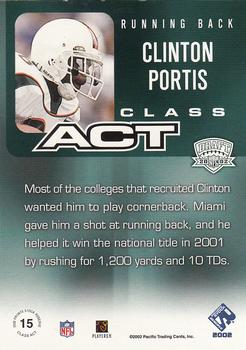 2002 Pacific Private Stock Reserve - Class Act #15 Clinton Portis Back