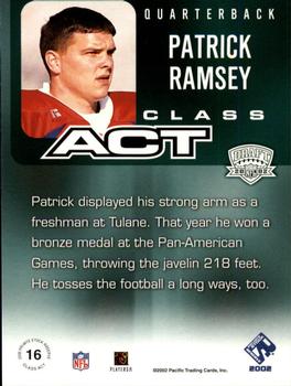 2002 Pacific Private Stock Reserve - Class Act #16 Patrick Ramsey Back