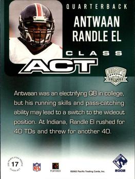 2002 Pacific Private Stock Reserve - Class Act #17 Antwaan Randle El Back
