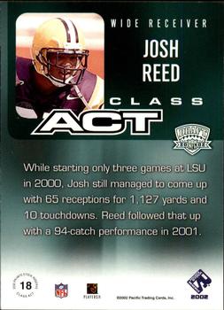 2002 Pacific Private Stock Reserve - Class Act #18 Josh Reed Back