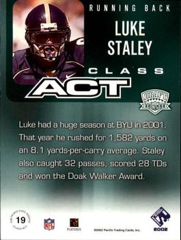 2002 Pacific Private Stock Reserve - Class Act #19 Luke Staley Back