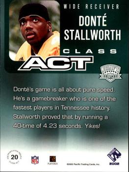 2002 Pacific Private Stock Reserve - Class Act #20 Donte Stallworth Back