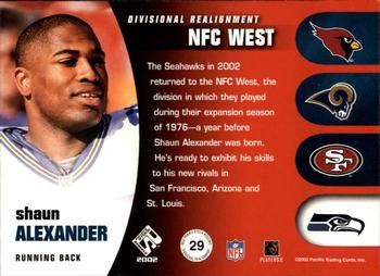 2002 Pacific Private Stock Reserve - Divisional Realignment #29 Shaun Alexander Back