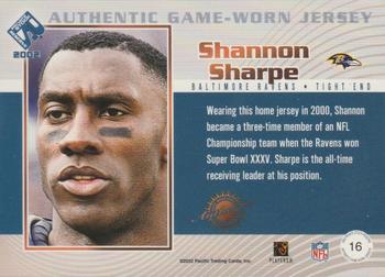2002 Pacific Private Stock Reserve - Game Worn Jerseys #16 Shannon Sharpe Back