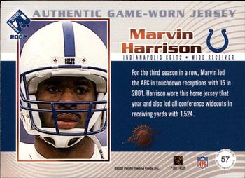 2002 Pacific Private Stock Reserve - Game Worn Jerseys #57 Marvin Harrison Back