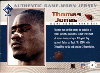 2002 Pacific Private Stock Reserve - Game Worn Jerseys Logos #4 Thomas Jones Back