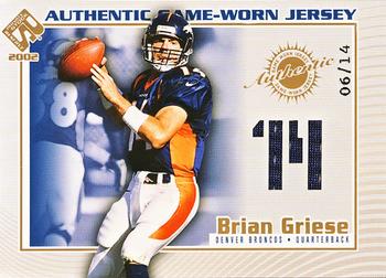 2002 Pacific Private Stock Reserve - Game Worn Jerseys Numbers #44 Brian Griese Front