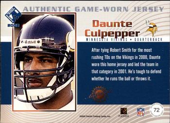 2002 Pacific Private Stock Reserve - Game Worn Jerseys Numbers #72 Daunte Culpepper Back