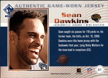 2002 Pacific Private Stock Reserve - Game Worn Jerseys Patches #61 Sean Dawkins Back