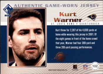 2002 Pacific Private Stock Reserve - Game Worn Jerseys Patches #102 Kurt Warner Back