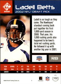 2002 Pacific Private Stock Reserve - Retail Rookies #102 Ladell Betts Back