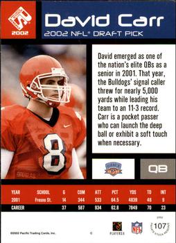 2002 Pacific Private Stock Reserve - Retail Rookies #107 David Carr Back