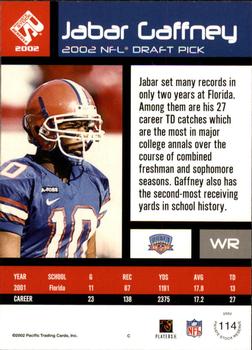 2002 Pacific Private Stock Reserve - Retail Rookies #114 Jabar Gaffney Back