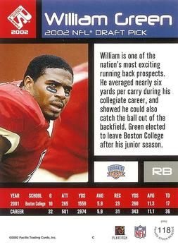 2002 Pacific Private Stock Reserve - Retail Rookies #118 William Green Back