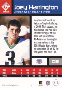 2002 Pacific Private Stock Reserve - Retail Rookies #119 Joey Harrington Back