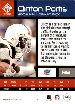 2002 Pacific Private Stock Reserve - Retail Rookies #136 Clinton Portis Back