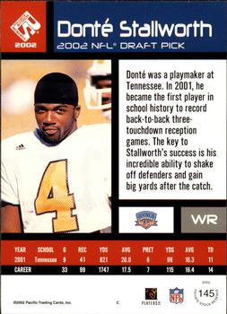 2002 Pacific Private Stock Reserve - Retail Rookies #145 Donte Stallworth Back