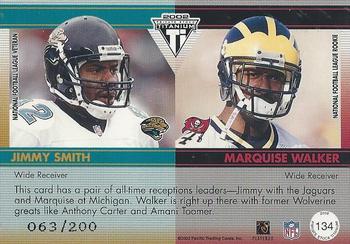 2002 Pacific Private Stock Titanium - Blue Jerseys #134 Jimmy Smith / Marquise Walker Back