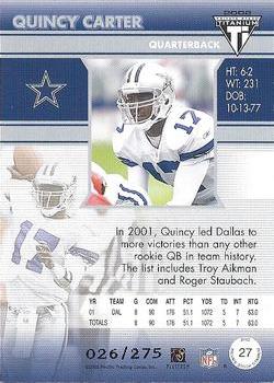 2002 Pacific Private Stock Titanium - Red #27 Quincy Carter Back