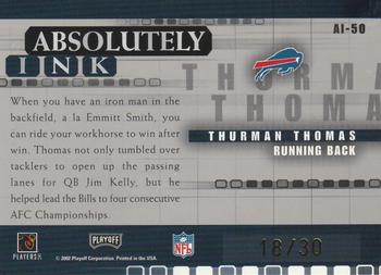 2002 Playoff Absolute Memorabilia - Absolutely Ink #AI-50 Thurman Thomas Back