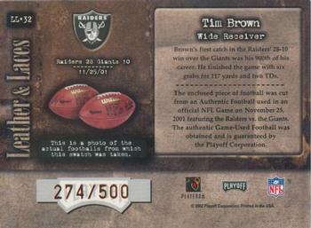 2002 Playoff Absolute Memorabilia - Leather and Laces #LL-32 Tim Brown Back