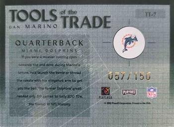 2002 Playoff Absolute Memorabilia - Tools of the Trade Materials #TT-7 Dan Marino Back