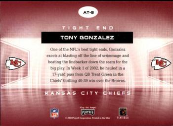 2002 Playoff Contenders - All-Time Contenders #AT-5 Tony Gonzalez Back