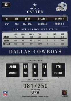 2002 Playoff Contenders - Championship Ticket #53 Quincy Carter Back